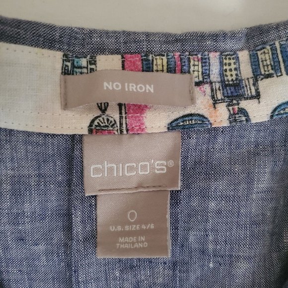 Chico's Women's No Iron 3/4 Sleeve Linen Button Front Vacat Shirt Size 0/US(4/6) - Picture 10 of 15